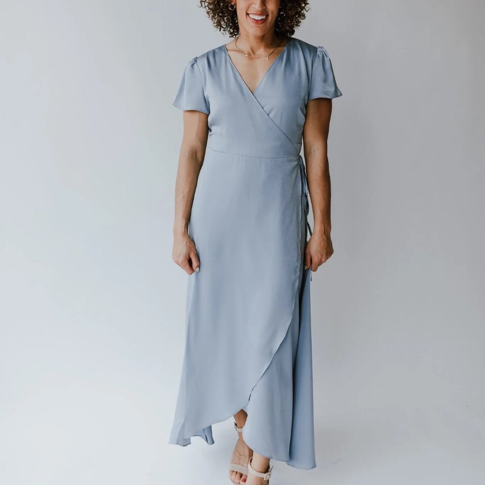 Dusty Light Blue Maxi Wrap Dress